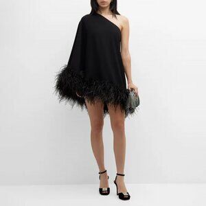 New Arrivals by Ilkyaz Ozel Marlene Feather Dress Black FR 38 US 4 6 NEW NWT